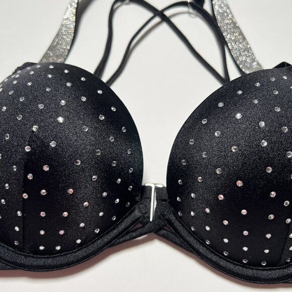 Victoria Secret 36DD Bombshell Push Up Bikini Top Glam Cups Shine Strap Black - Picture 4 of 10
